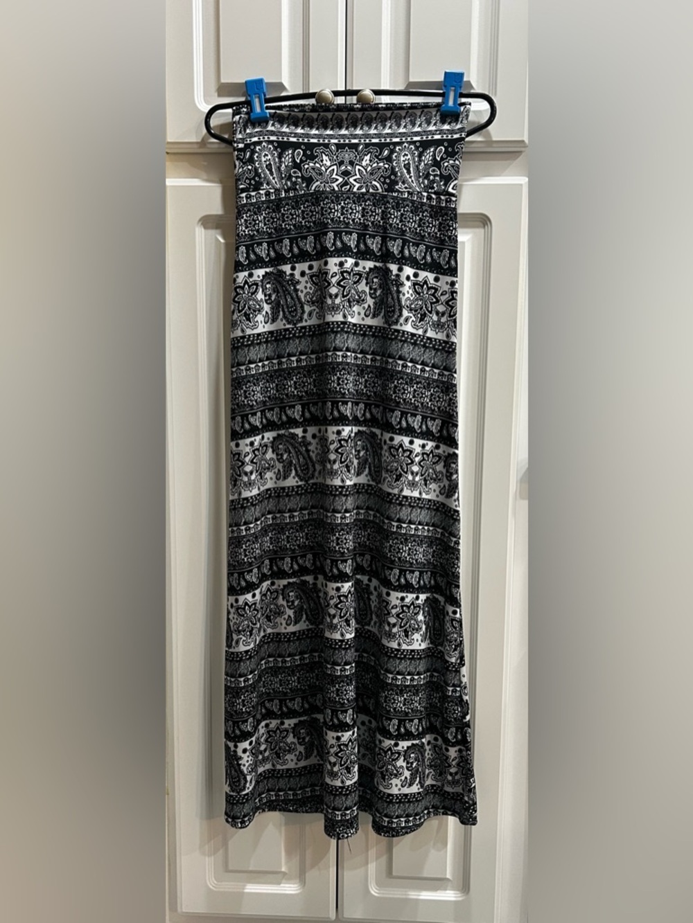 Honey & Lace Black White Paisley Boho Maxi Skirt XS Stretchy